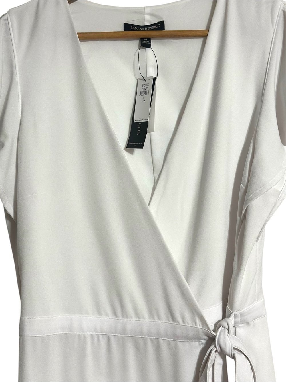 Banana Republic Factory Summer White Split Short Sleeve Wrap Dress NWT SZ 14 T - Picture 10 of 11